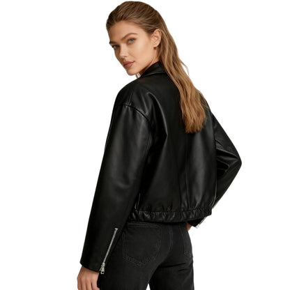 Fleur | Oversized Zip-Up Vegan Leather Biker Jacket