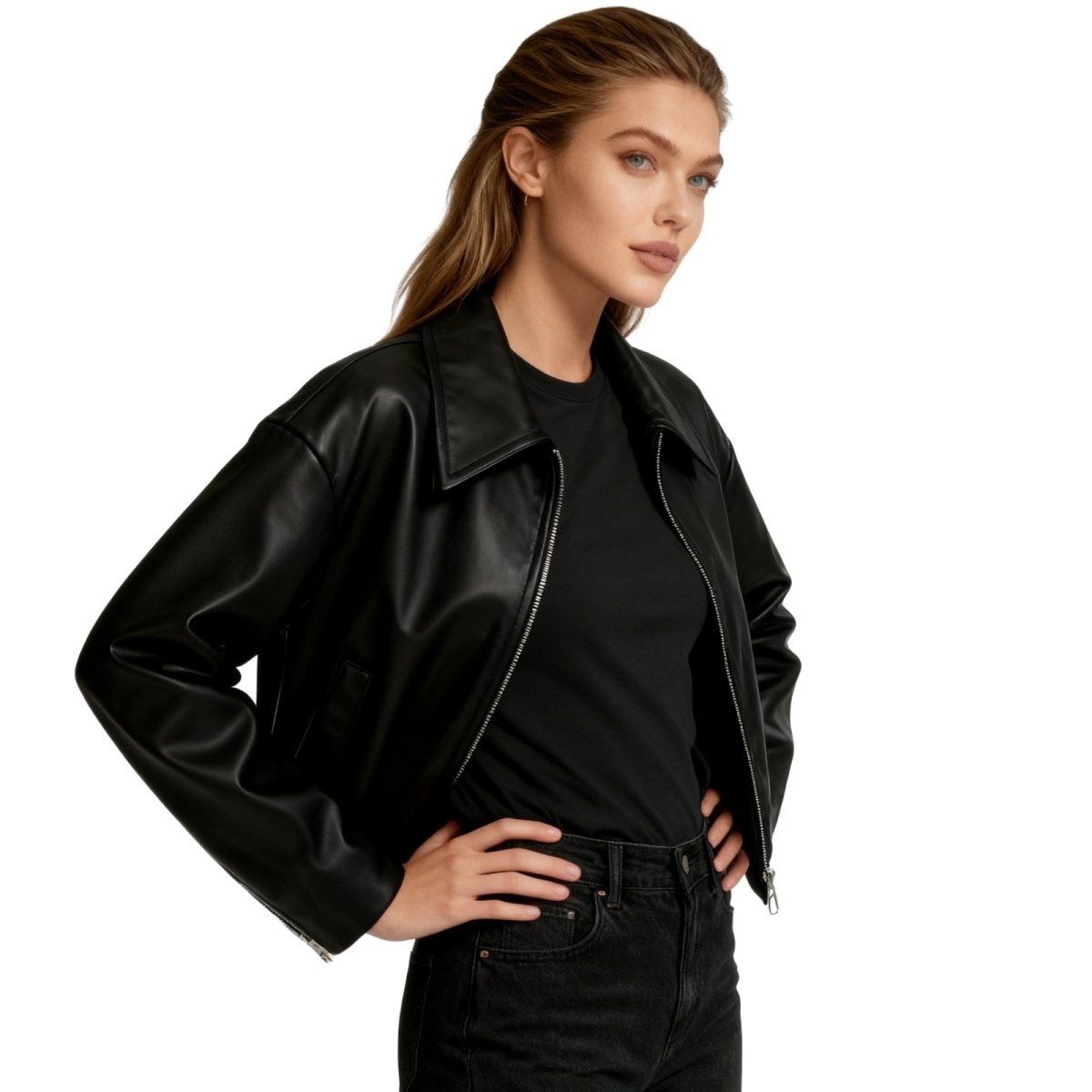 Fleur | Oversized Zip-Up Vegan Leather Biker Jacket