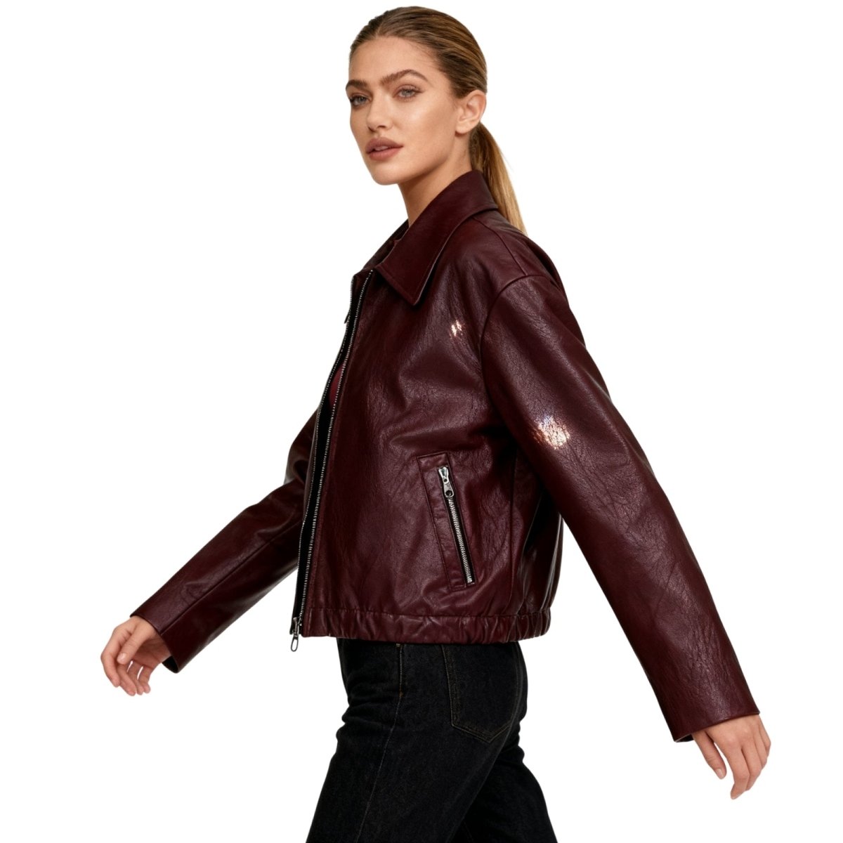 Fleur | Oversized Zip-Up Vegan Leather Biker Jacket