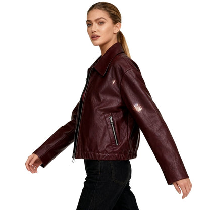 Fleur | Oversized Zip-Up Vegan Leather Biker Jacket