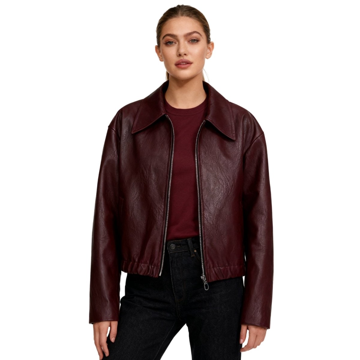 Fleur | Oversized Zip-Up Vegan Leather Biker Jacket