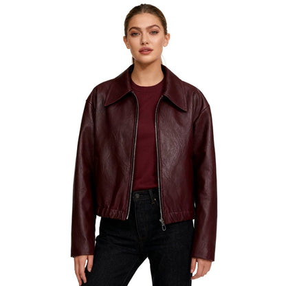 Fleur | Oversized Zip-Up Vegan Leather Biker Jacket