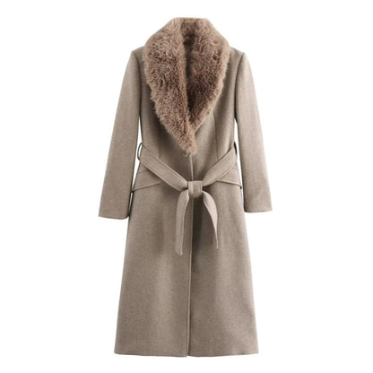 Bindi | Virgin Wool Coat with Oversized Fur Collar