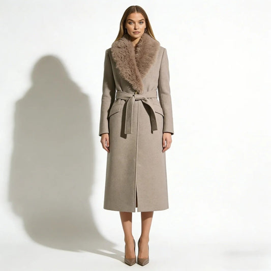 Bindi | Virgin Wool Coat with Oversized Fur Collar