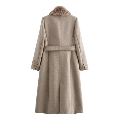 Bindi | Virgin Wool Coat with Oversized Fur Collar