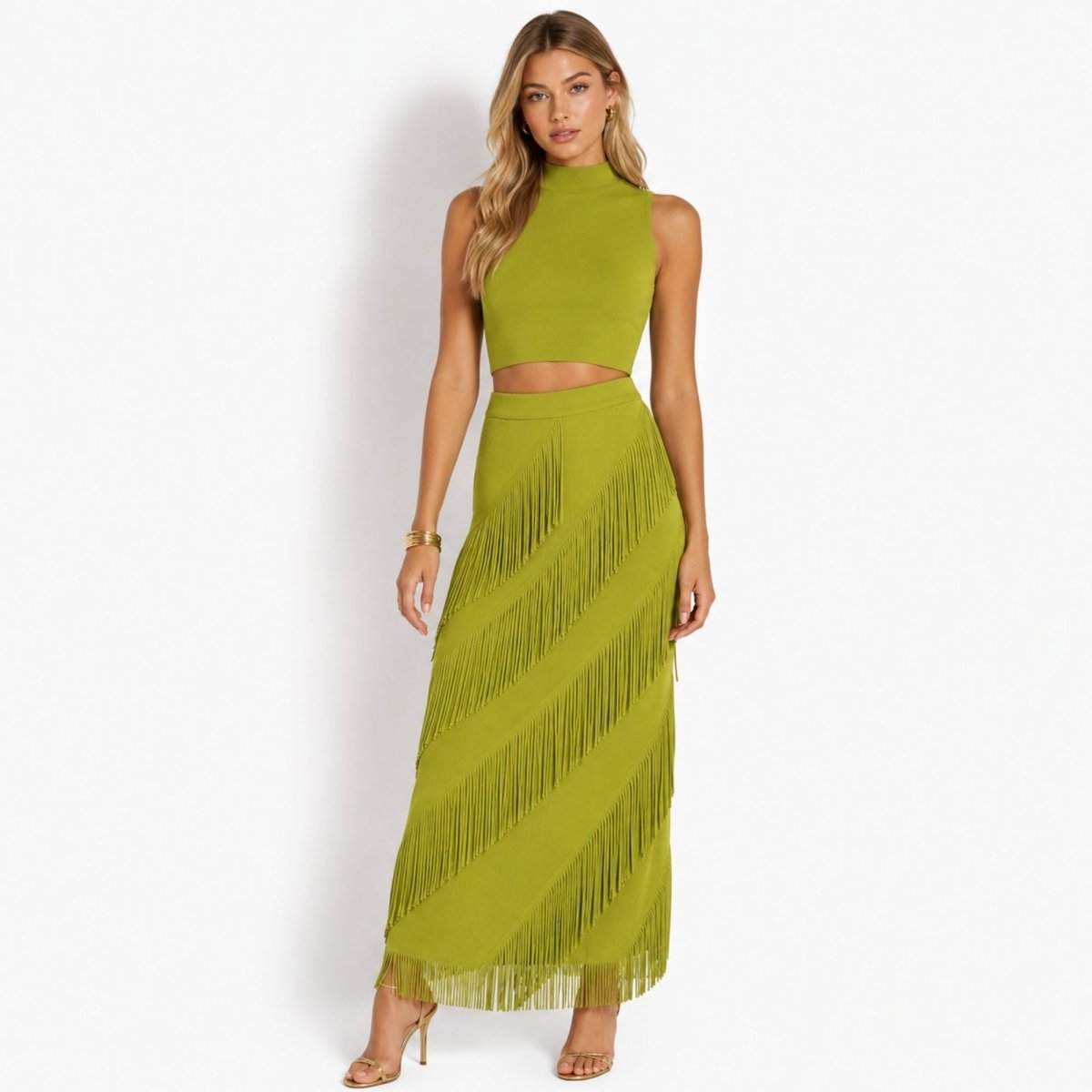 Cintia | Women's Tiered Fringe Maxi Skirt