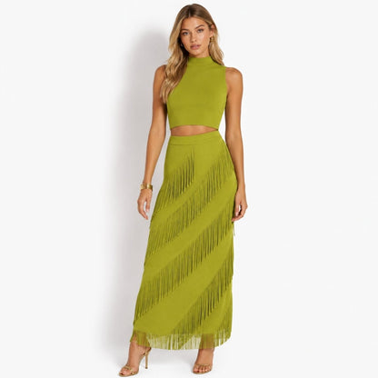 Cintia | Women's Tiered Fringe Maxi Skirt