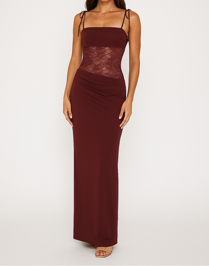Adjustable Strap Lace Panel Bodycon Maxi Dress