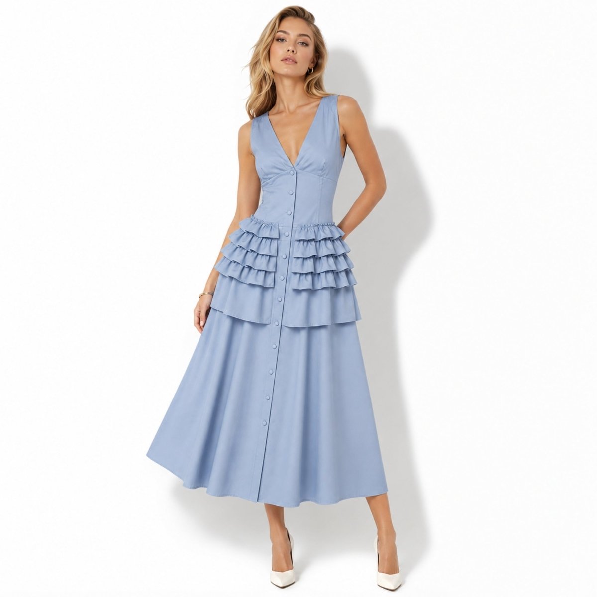 Zeva | Women's Tiered Ruffle Midi Dress