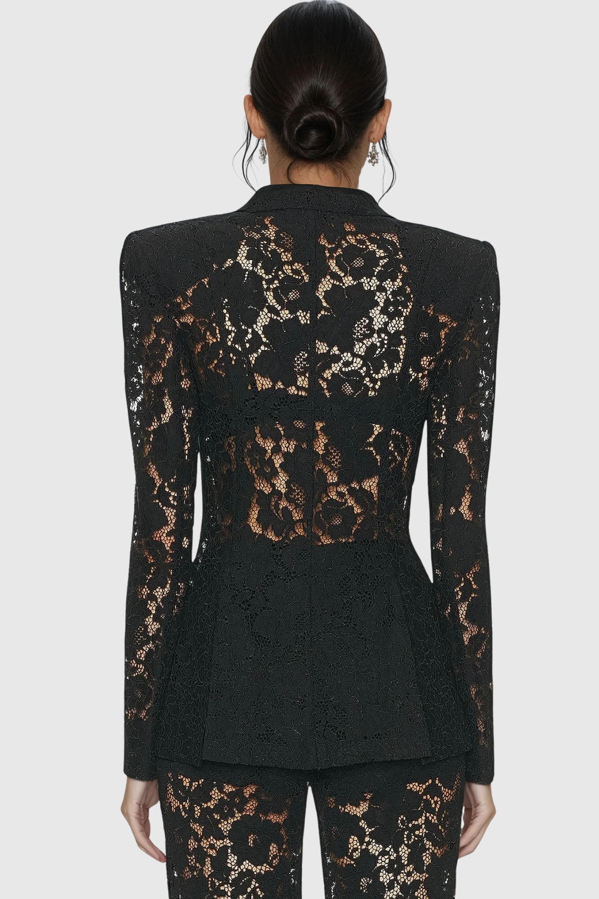 Lace Blazer and Wide-Leg Trousers Long Sleeve Two-Piece Suit Set