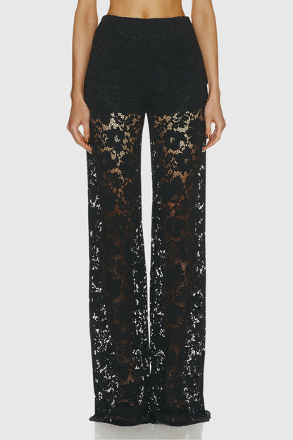 Lace Blazer and Wide-Leg Trousers Long Sleeve Two-Piece Suit Set