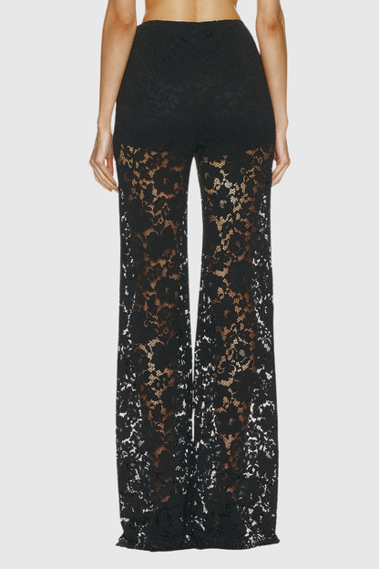 Lace Blazer and Wide-Leg Trousers Long Sleeve Two-Piece Suit Set