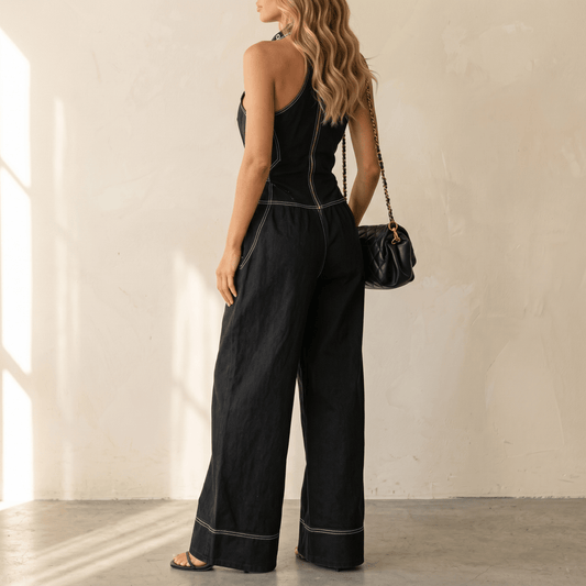 Lorelei | Wide Leg Halter Neck Zip Jumpsuit