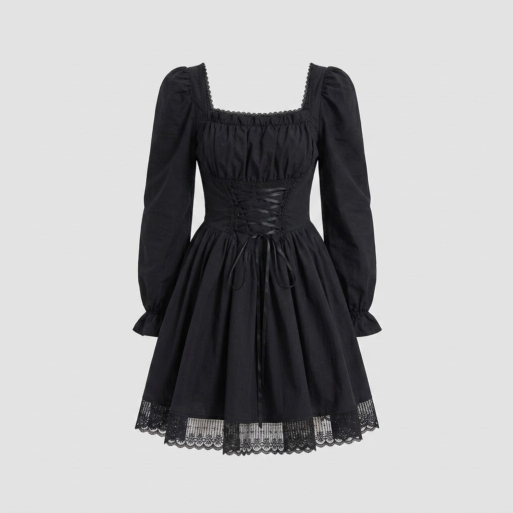 Square Neck Lace-Up Mini Dress For Women