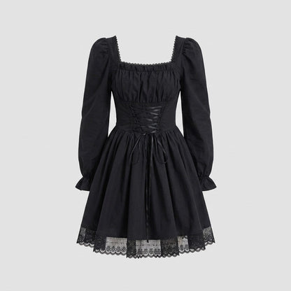 Square Neck Lace-Up Mini Dress For Women