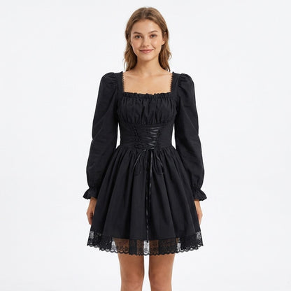 Square Neck Lace-Up Mini Dress For Women
