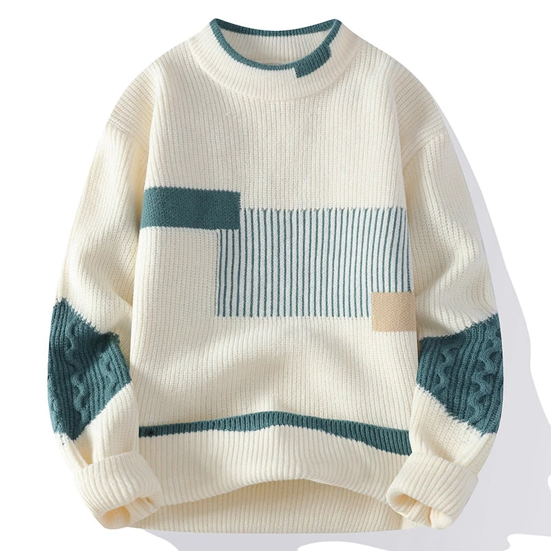 Magnus | Graphic Crew Neck Sweater Cable Knit Sleeves