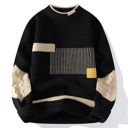 Magnus | Graphic Crew Neck Sweater Cable Knit Sleeves