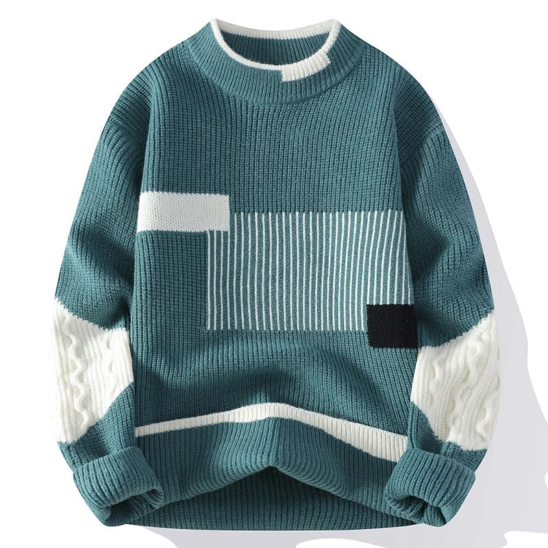 Magnus | Graphic Crew Neck Sweater Cable Knit Sleeves