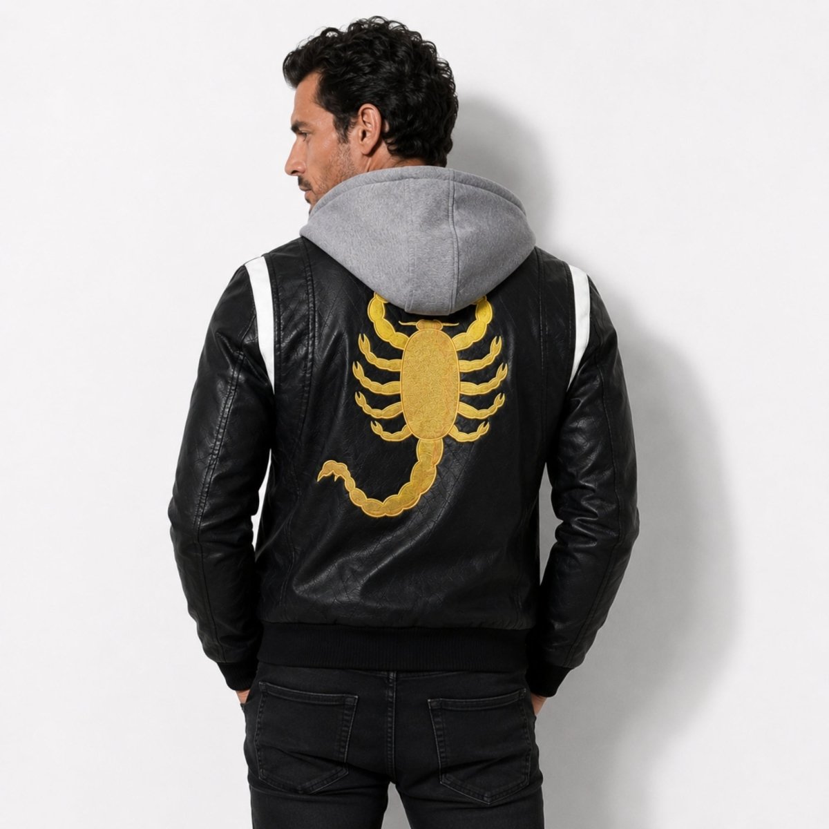 Auden | Men's Embroidered Hooded Leather Biker Jacket