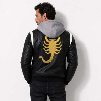 Auden | Men's Embroidered Hooded Leather Biker Jacket