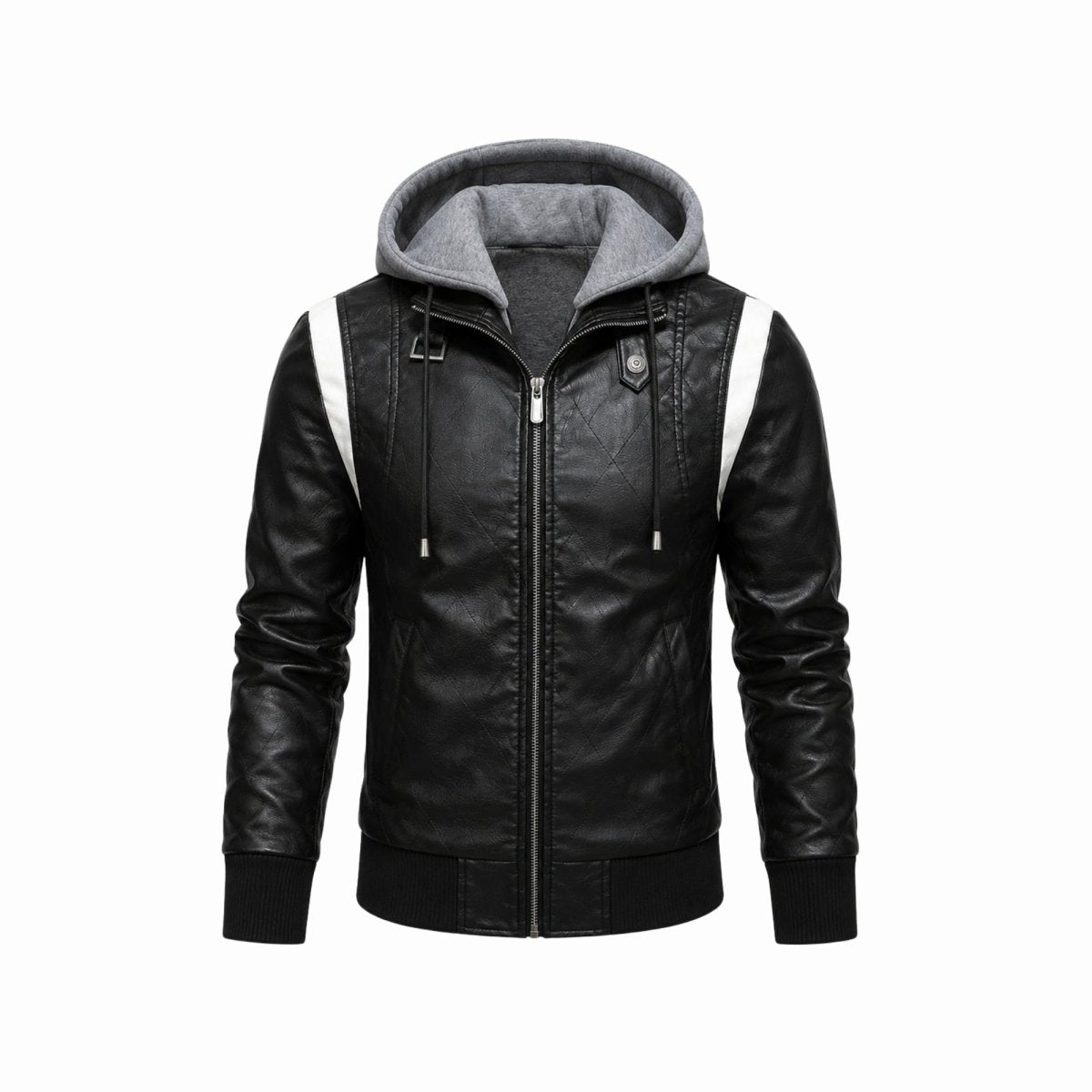 Auden | Men's Embroidered Hooded Leather Biker Jacket