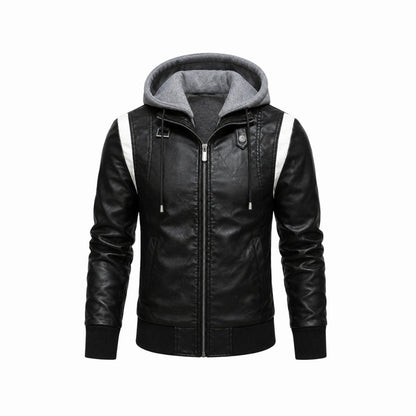 Auden | Men's Embroidered Hooded Leather Biker Jacket