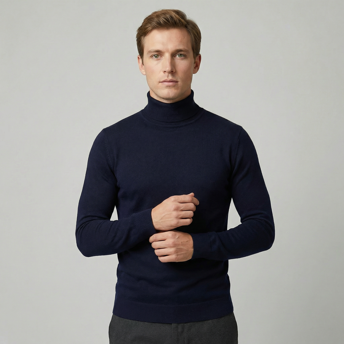 Cuthbert | Fitted Turtleneck Knit Sweater Easy Layering