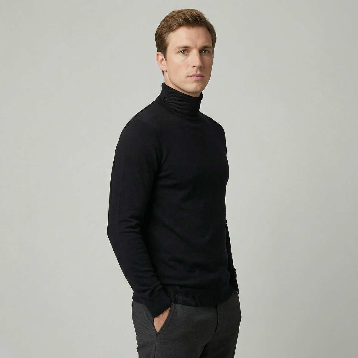 Cuthbert | Fitted Turtleneck Knit Sweater Easy Layering