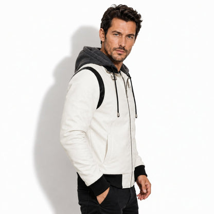 Auden | Men's Embroidered Hooded Leather Biker Jacket