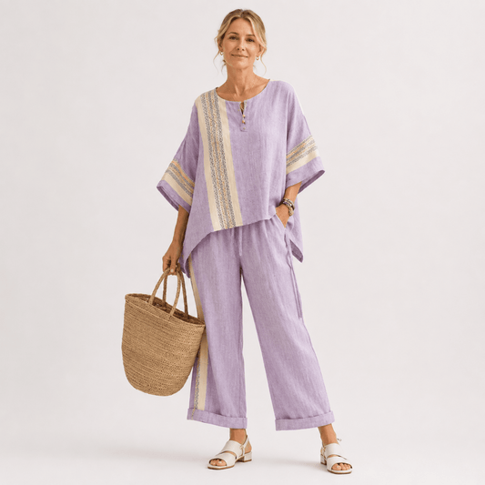Sienna | Linen Contrast Trim Two-Piece Set Women