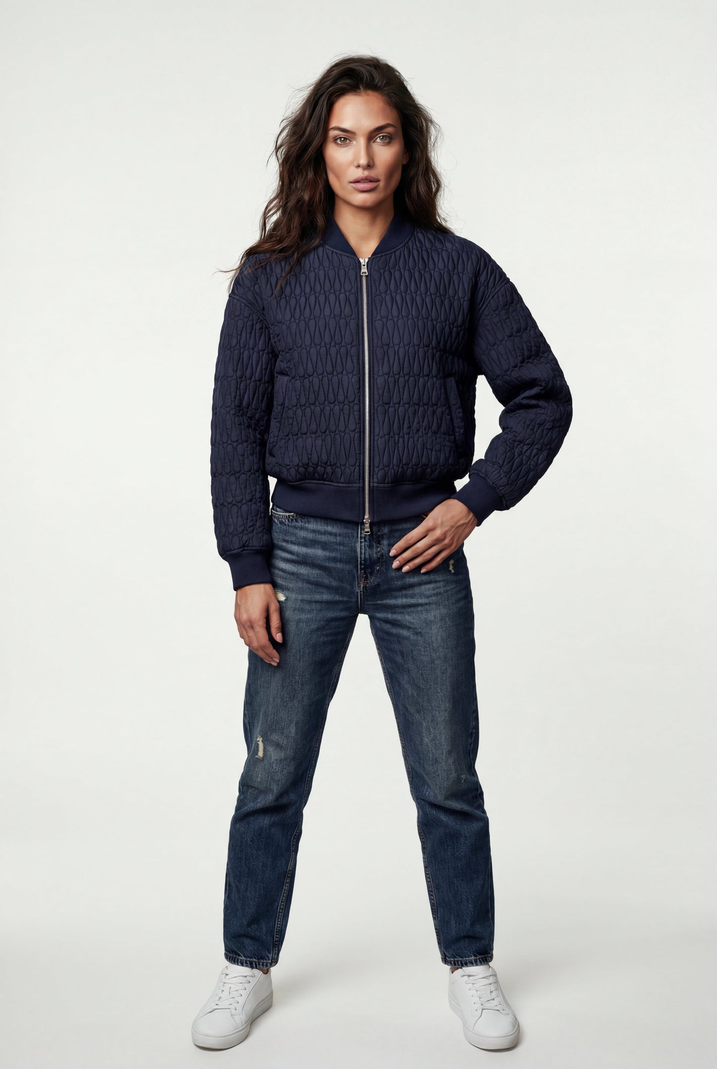 Billie | Women's Quilted Bomber Jacket, Ribbed Trim