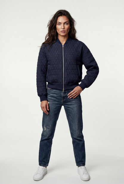 Billie | Women's Quilted Bomber Jacket, Ribbed Trim