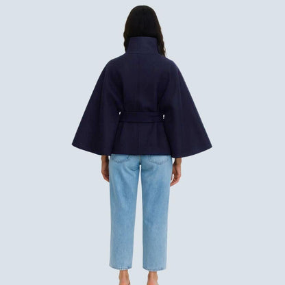 Matilda | Belted Cape Wool Blend Coat – Navy Blue