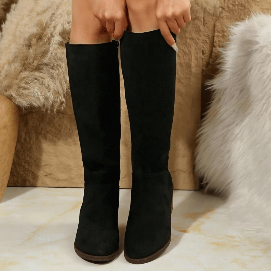 Juniper | Wide Calf Suede Knee High Block Heel Boots