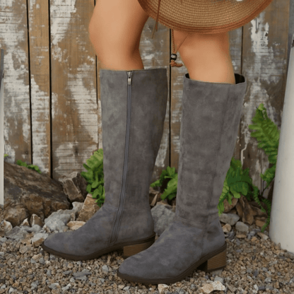 Juniper | Wide Calf Suede Knee High Block Heel Boots