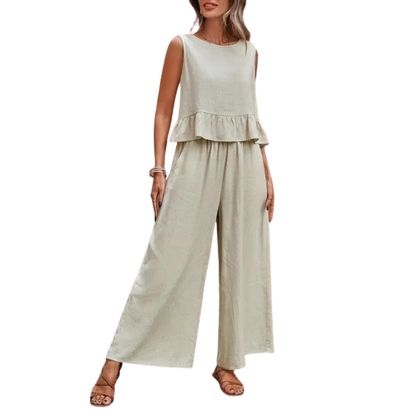 Ursa | Peplum Ruffle Tank Wide Leg Co-Ord Set