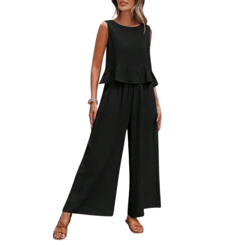 Ursa | Peplum Ruffle Tank Wide Leg Co-Ord Set