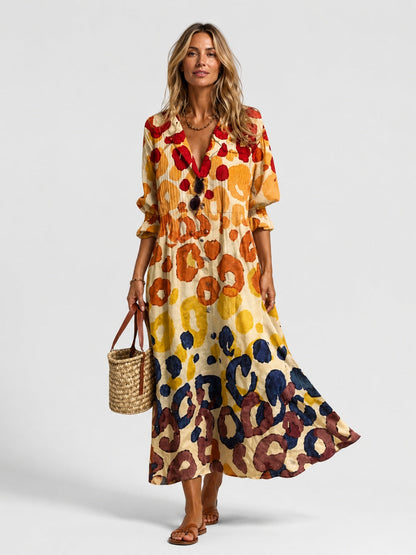 Nora | Women's Printed Long-Sleeve Shirt Midi Dress