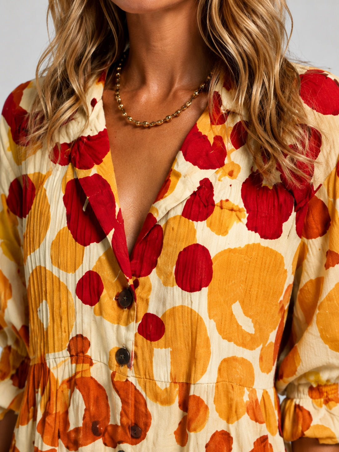 Nora | Women's Printed Long-Sleeve Shirt Midi Dress