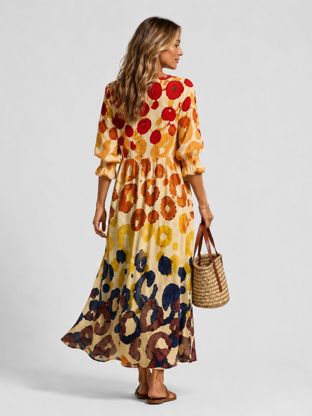 Nora | Women's Printed Long-Sleeve Shirt Midi Dress