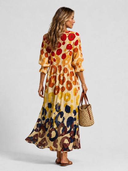 Nora | Women's Printed Long-Sleeve Shirt Midi Dress