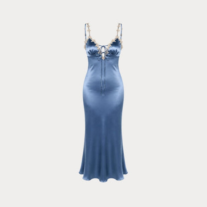 Yareli | Women's Satin Lace Trim Slip Dress