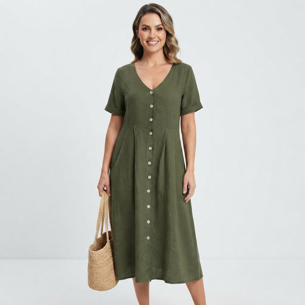 Button-Front Summer Dress For Women