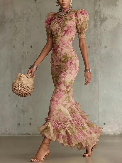 Faye | Chiffon Floral Puff Sleeve Maxi Dress