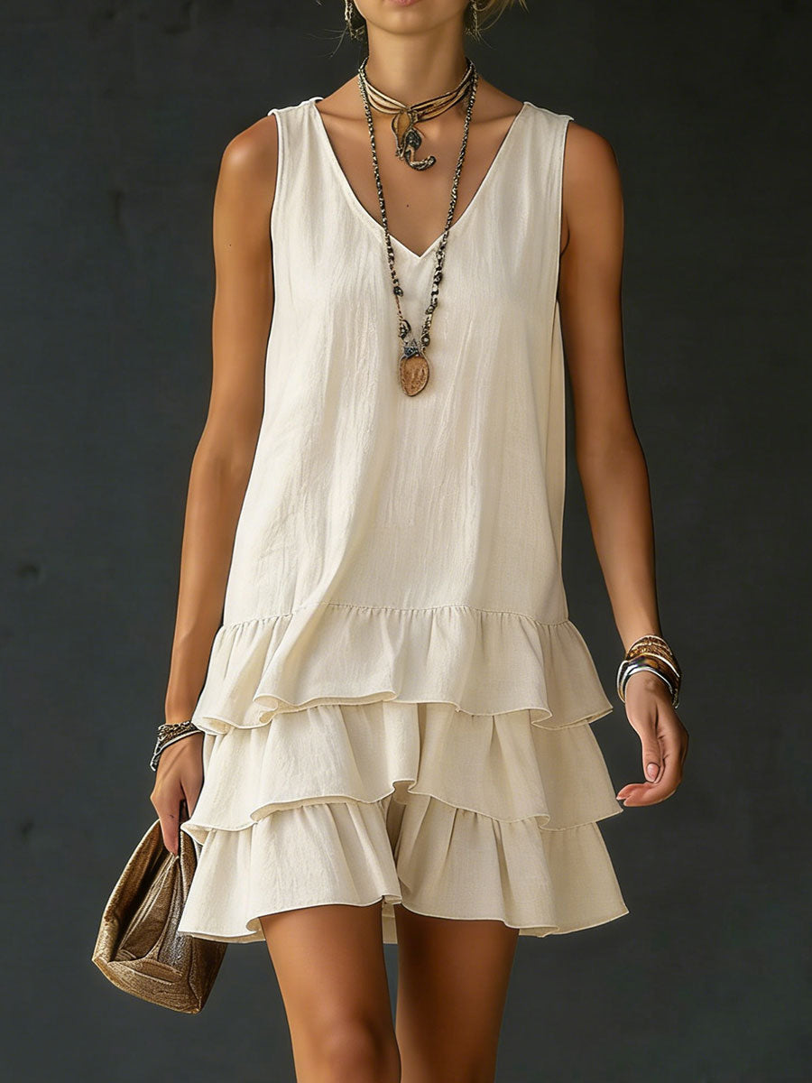 Lux | Linen Ruffle Hem Sleeveless Tunic Dress