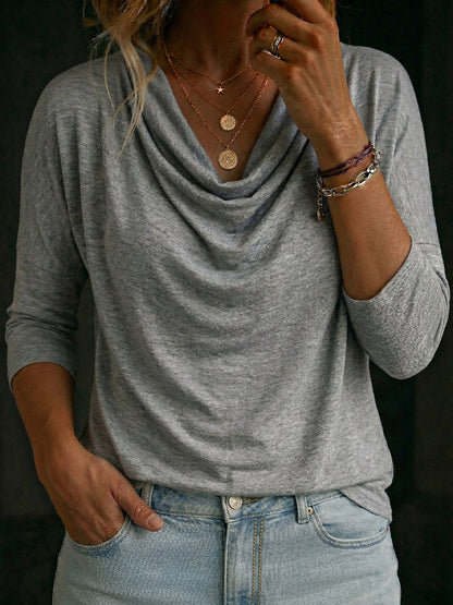 Coralie | Cowl Neck Linen Long Sleeve Top