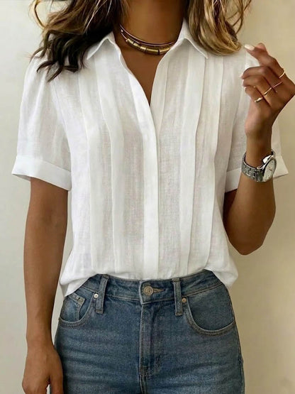 Reva | Linen V-Neck Short Sleeve Blouse
