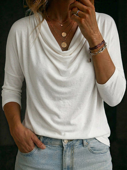 Coralie | Cowl Neck Linen Long Sleeve Top