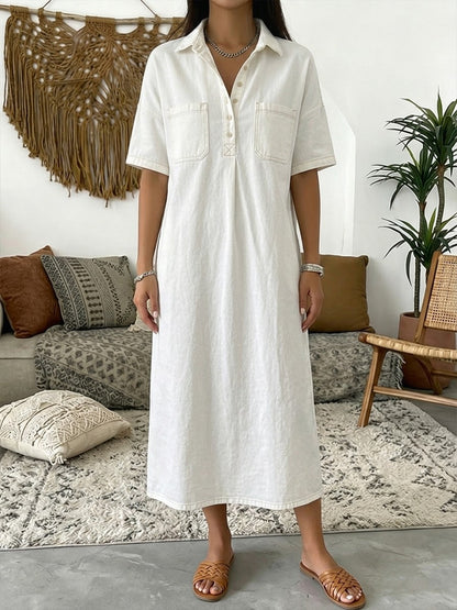 Florence | Denim Linen-Mix Midi Shirt Dress